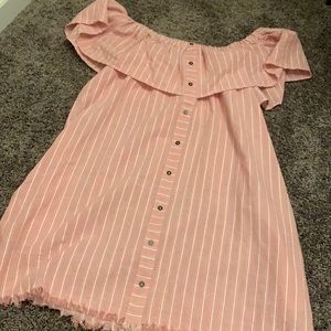 Umgee Off-the-Shoulder Pink Dress With Buttons